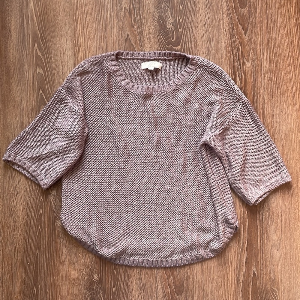 LOFT Crew Neck Sweater Large Shimmer Silver Metallic Plum